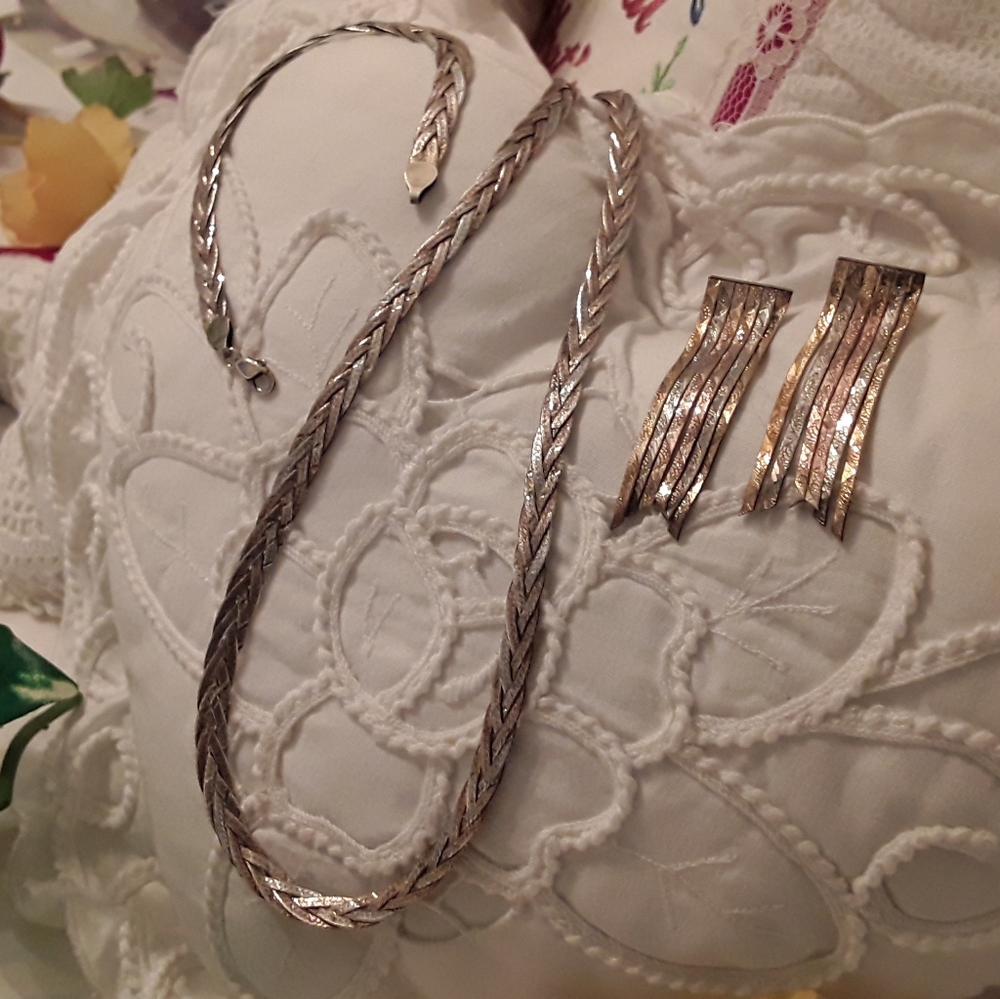 VTG. 3 PIECE 925 STERLING TRI-COLOR BRAIDED SET